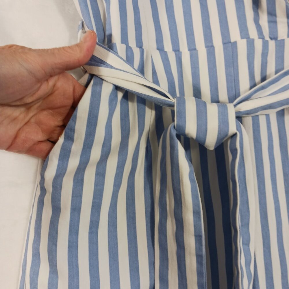 Main Strip, Blue & White Stripe, Off Shoulder Jumpsuit, Spaghetti Straps, Medium - Picture 6 of 14